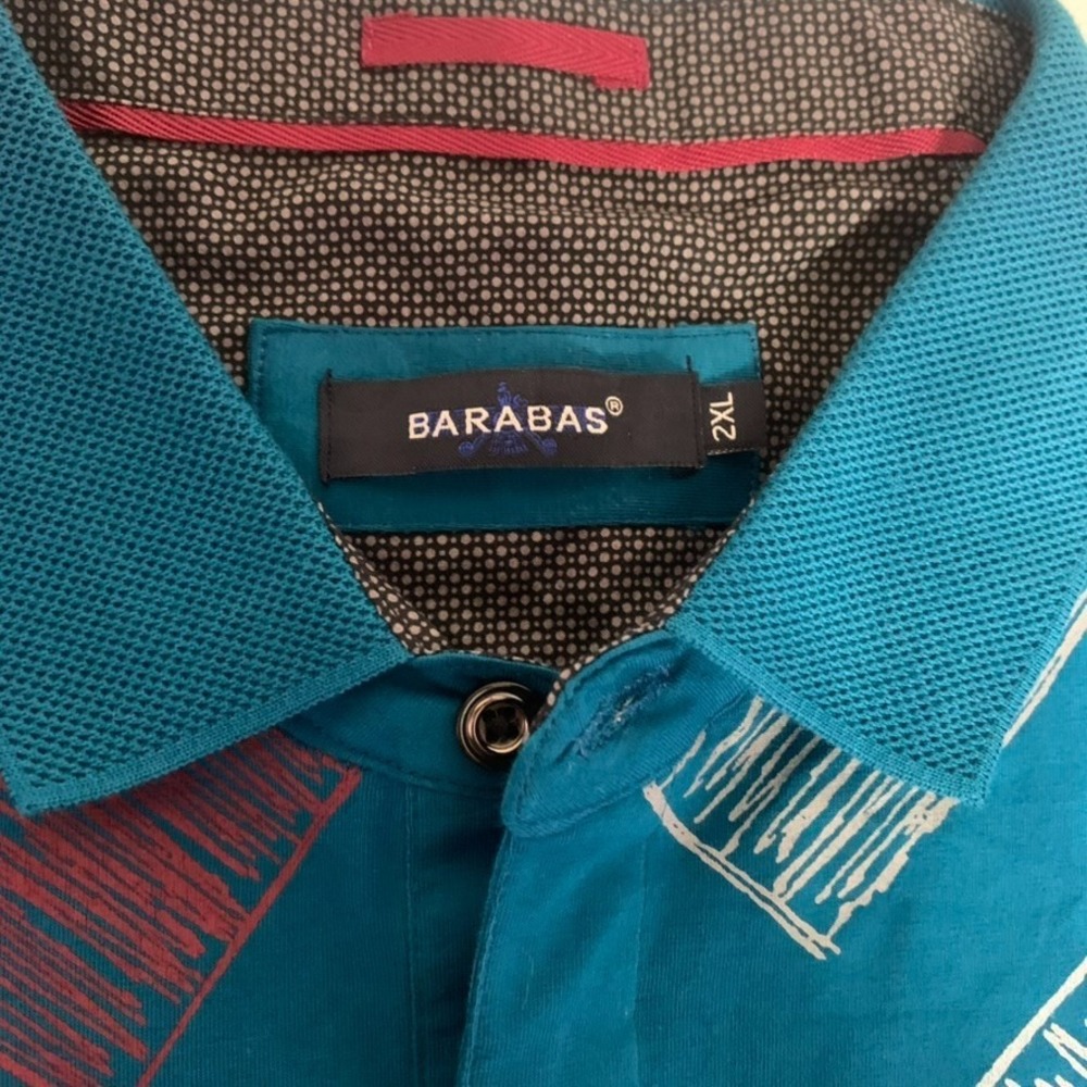 Barabas Men's 2XL‎ Polo Shirt Teal Blue White Abstract Geometric Squares Stretch - Picture 4 of 8